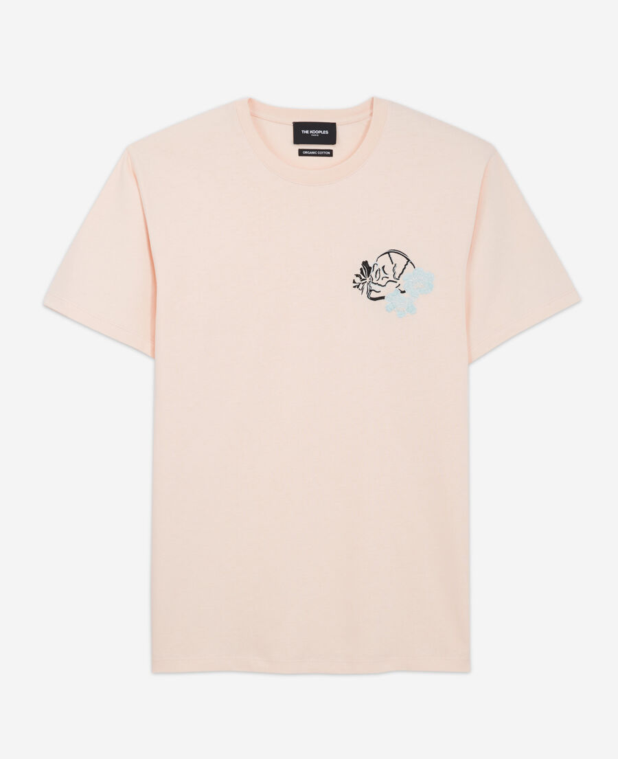 pink printed t-shirt with skull and flowers