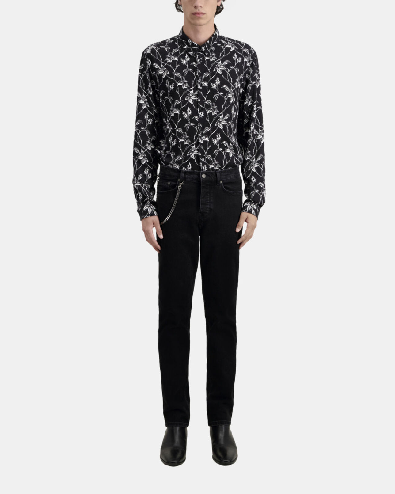 The Kooples MEN BLACK WASHED straight black jeans with chain