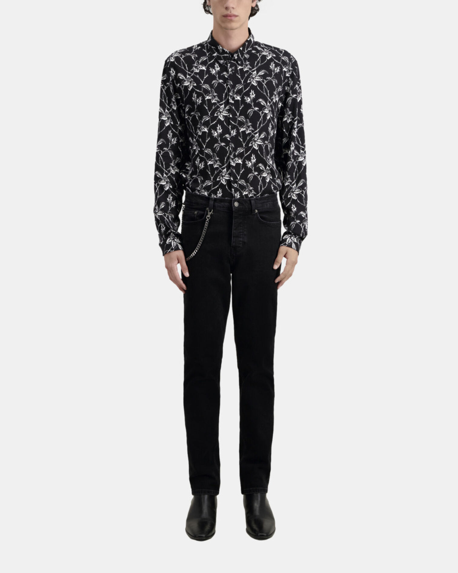 Straight black jeans with chain, BLACK WASHED, hi-res image number null