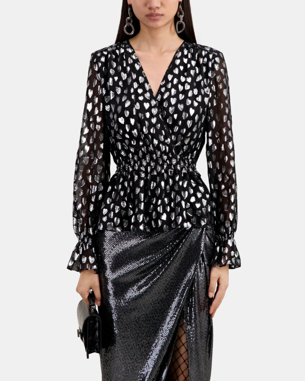 The Kooples WOMEN BLACK SILVER black top with silver hearts