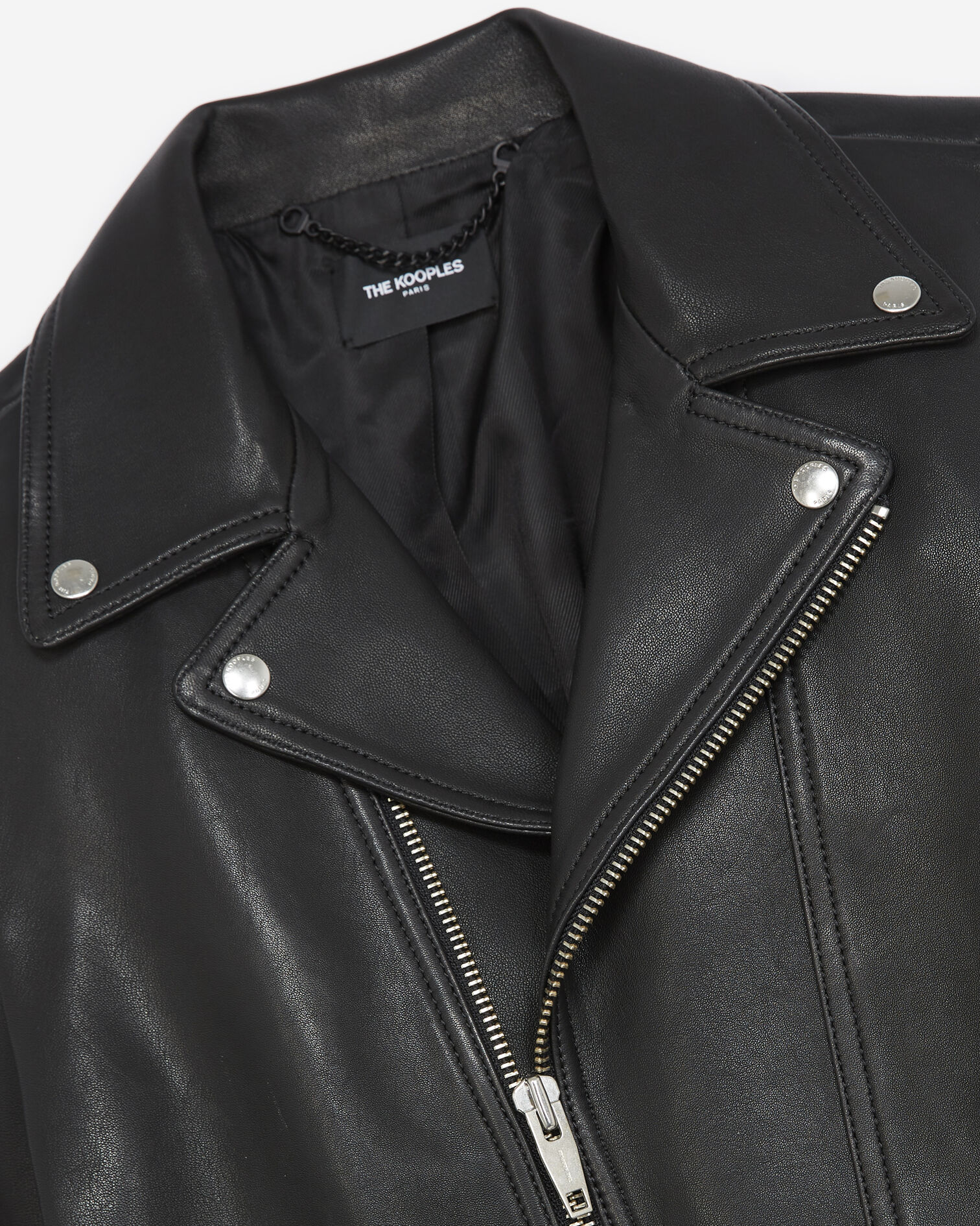 Padded black leather jacket, BLACK, hi-res image number null