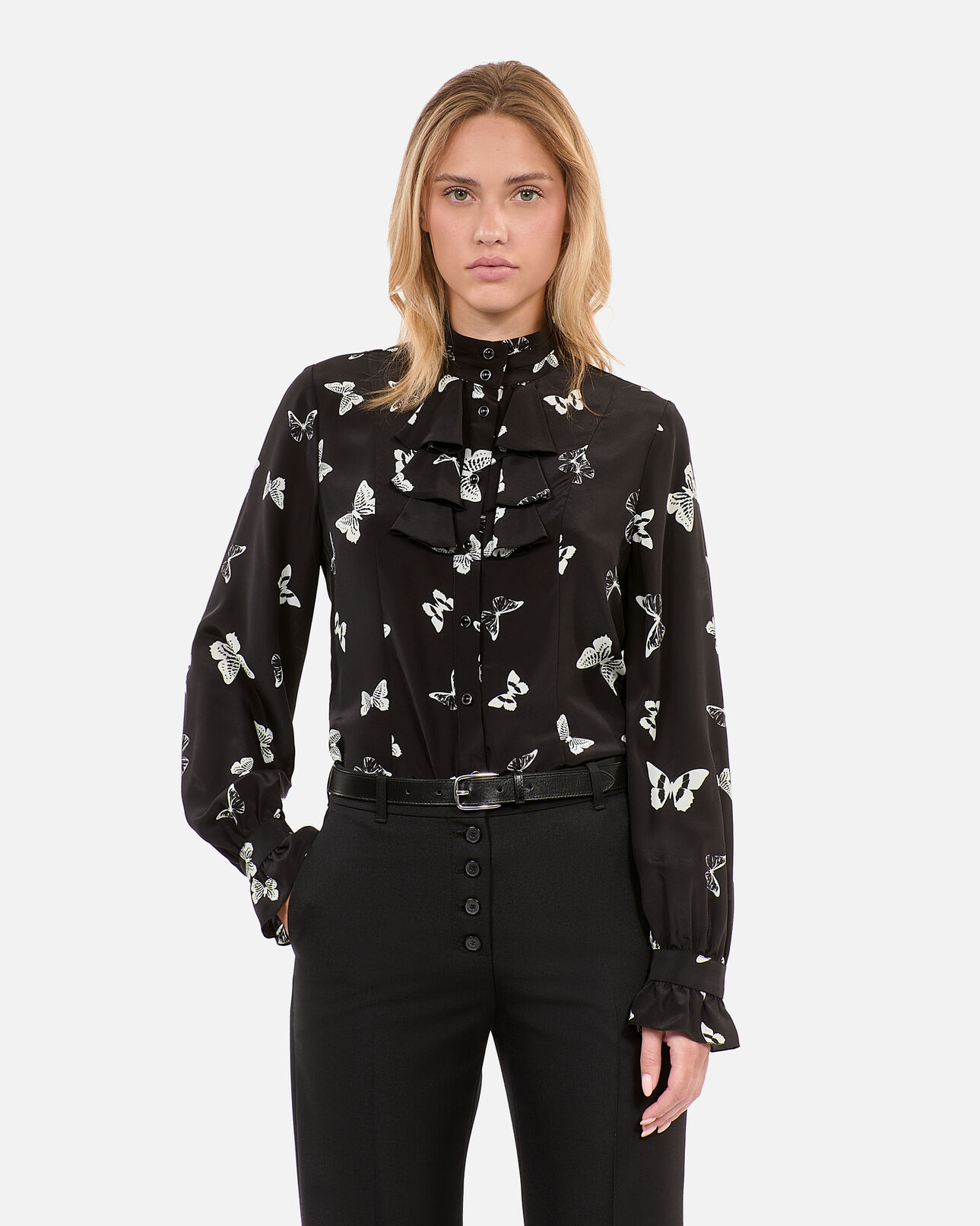 The Kooples F BLACK WHITE butterfly print silk shirt