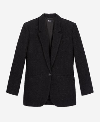 The Kooples FEMME BLACK blazer noir en tweed avec détails fil argenté