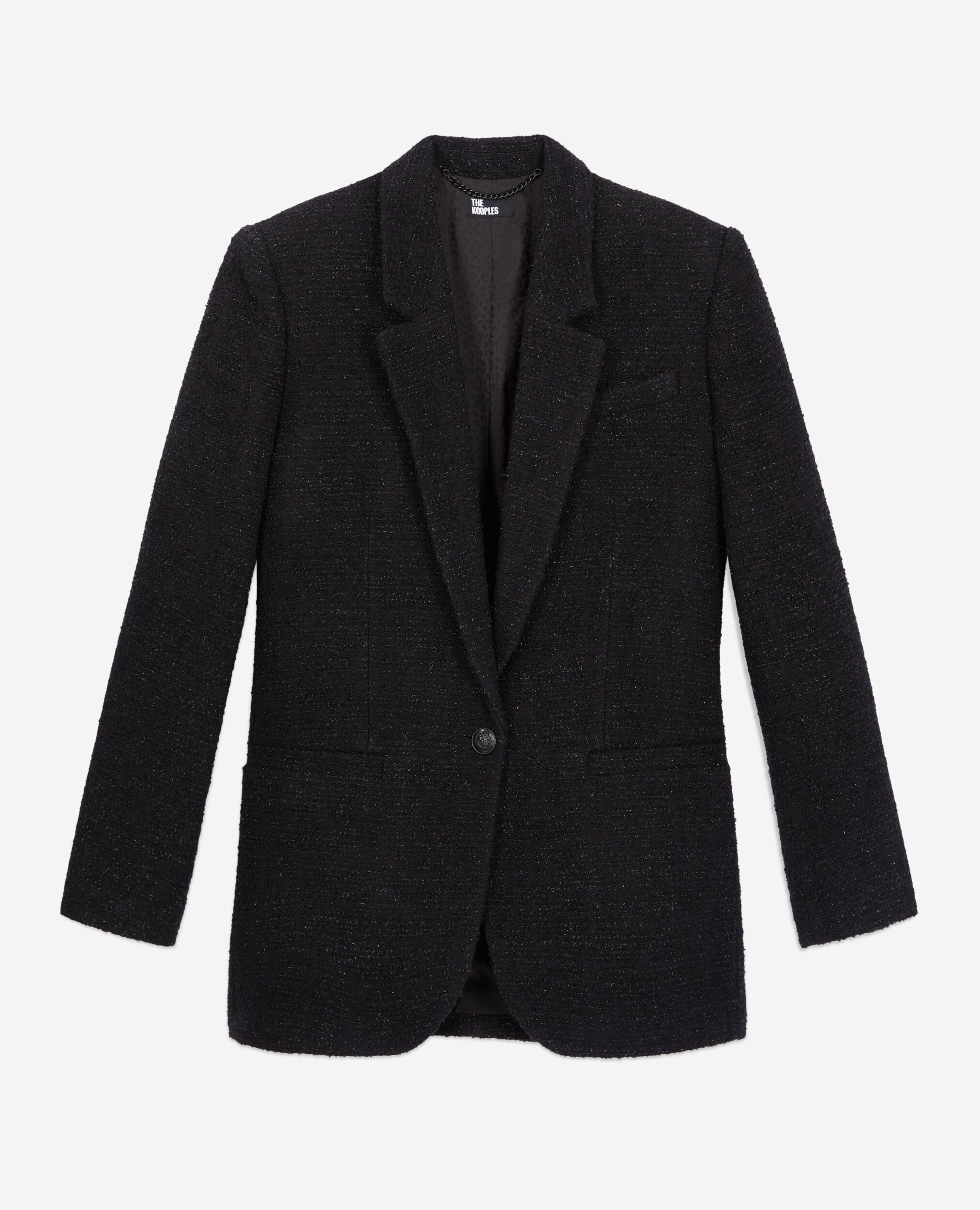 Blazer noir en tweed avec détails fil argenté, BLACK, hi-res image number null
