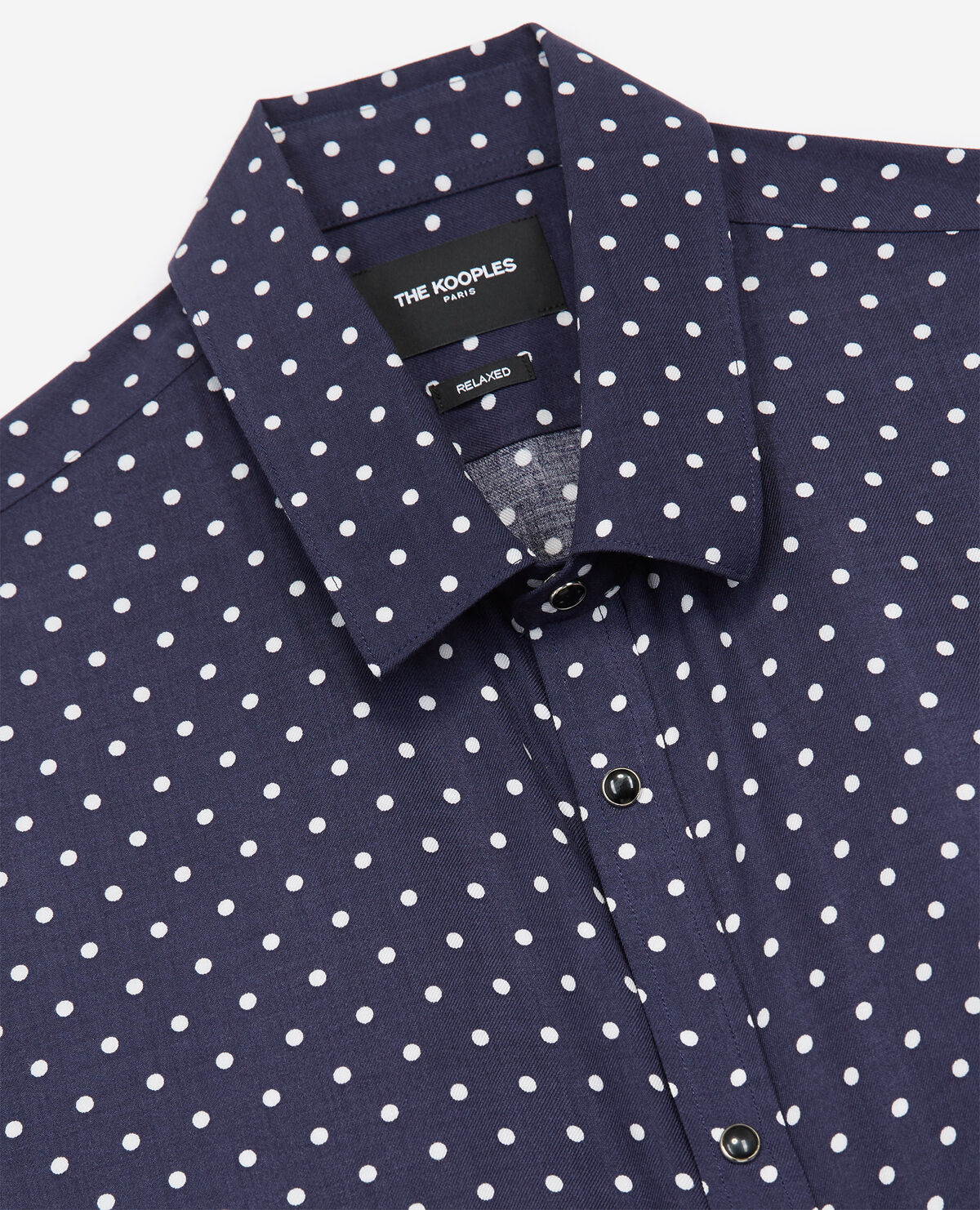 Blue shirt with purple polka dots on sale