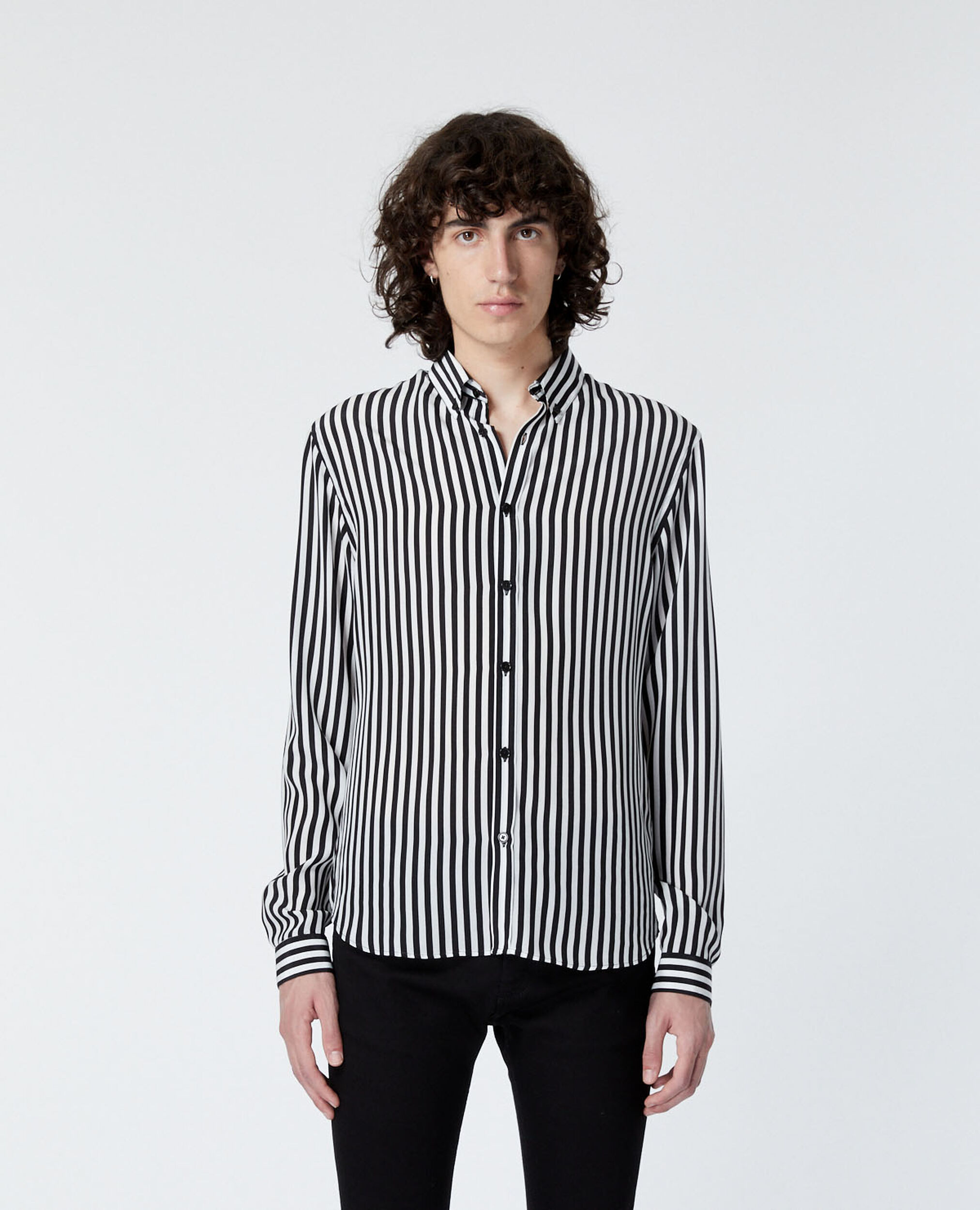 mens black shirt with white stripes