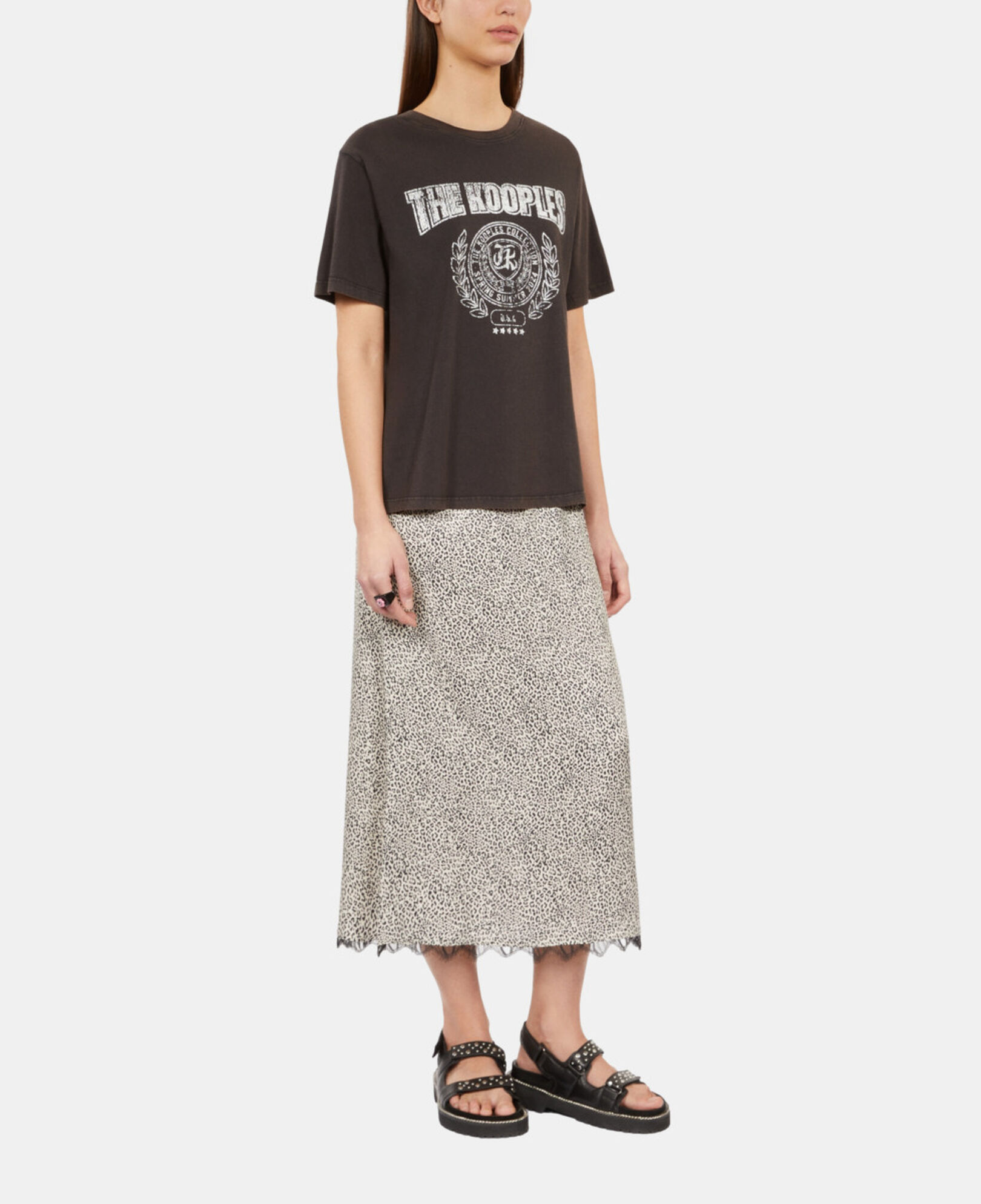 The Kooples WOMEN CARBONE carbon grey t-shirt with blazon serigraphy