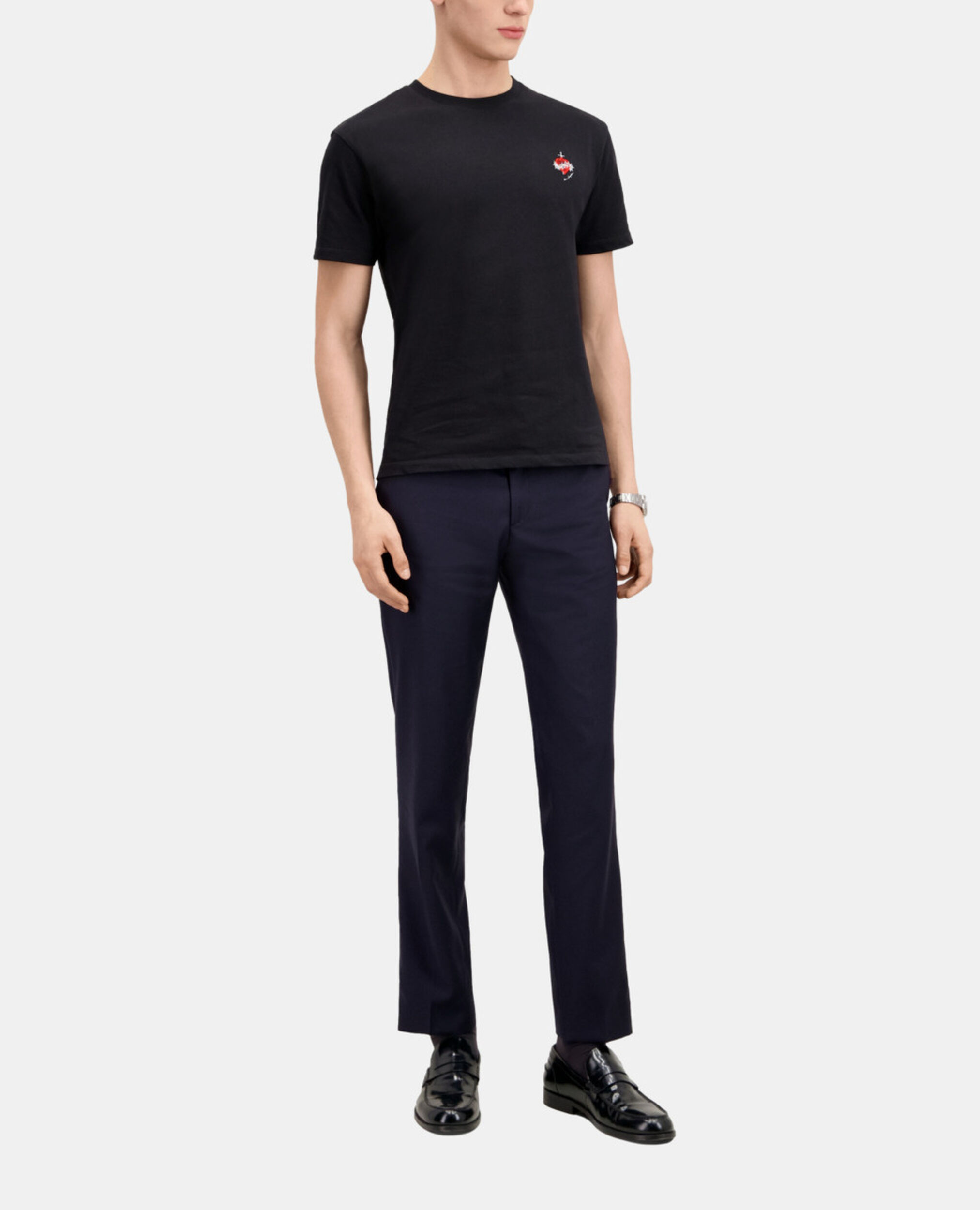 T-shirt Homme noir avec broderie Dagger through heart, BLACK, hi-res image number null