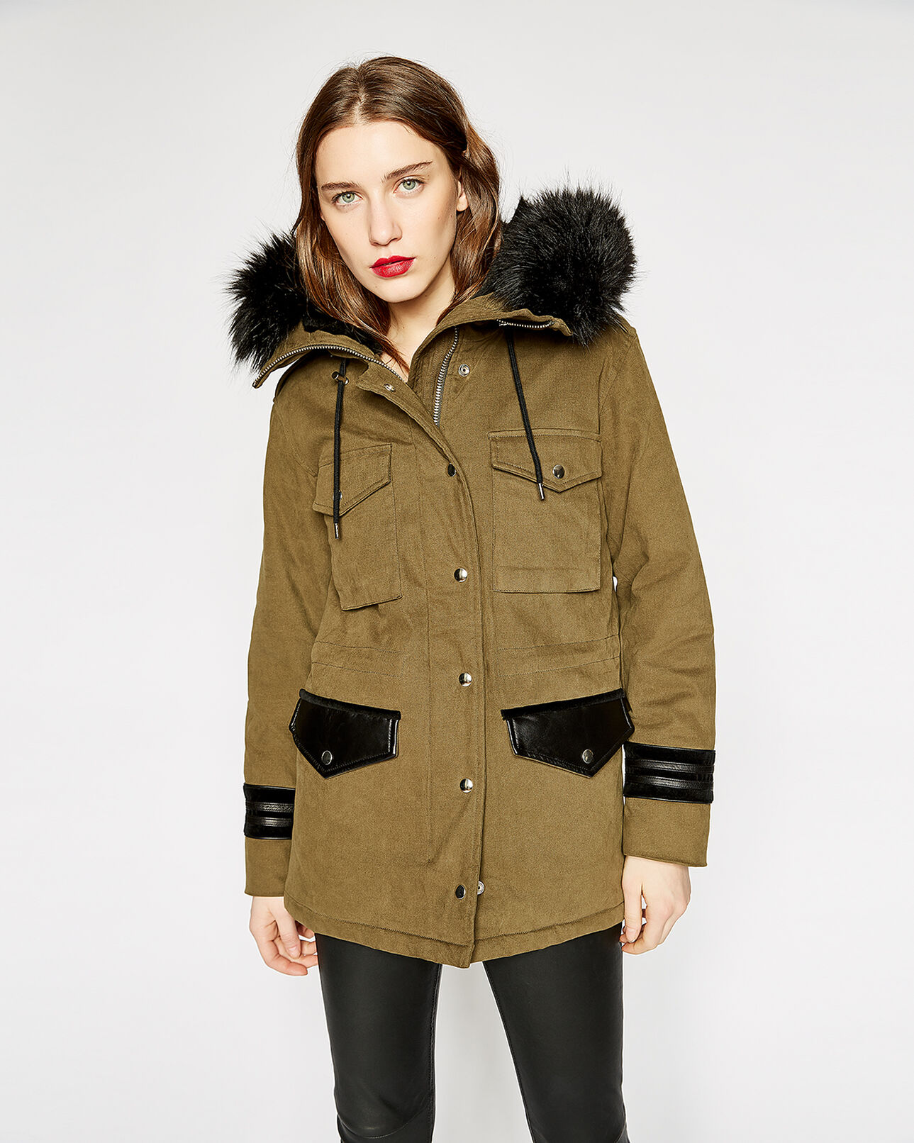 The Kooples FEMME KAKI parka kaki capuche fourrure