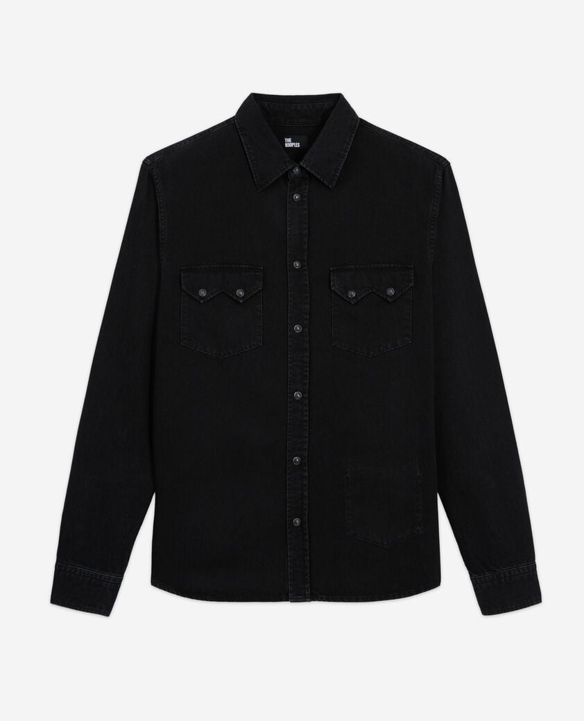 The Kooples HOMME BLACK WASHED chemise col classique en jean noire