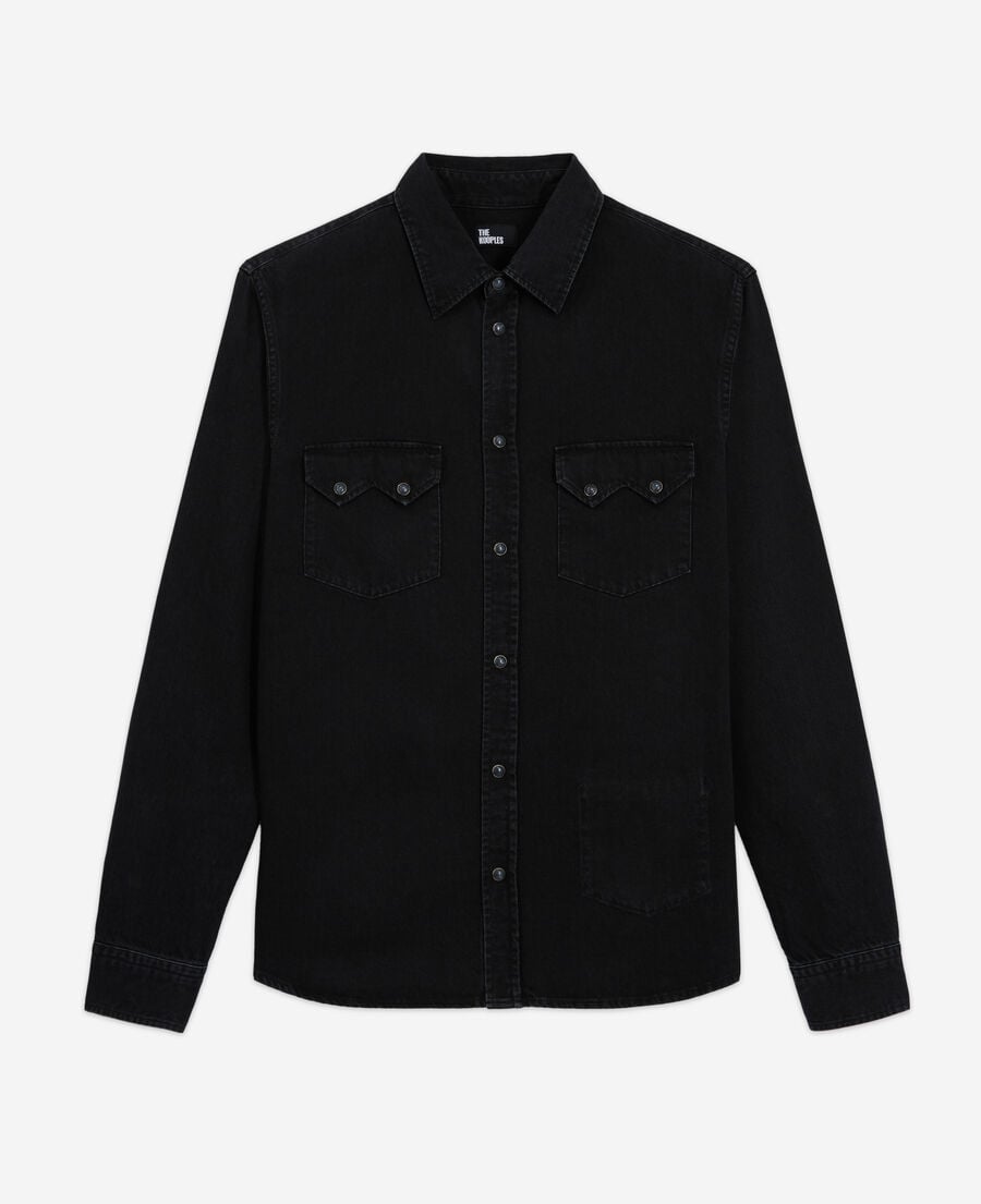 The Kooples HOMME BLACK WASHED chemise col classique en jean noire