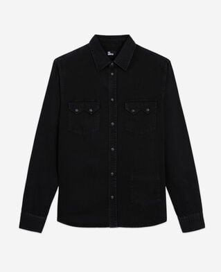 The Kooples HOMME BLACK WASHED chemise col classique en jean noire