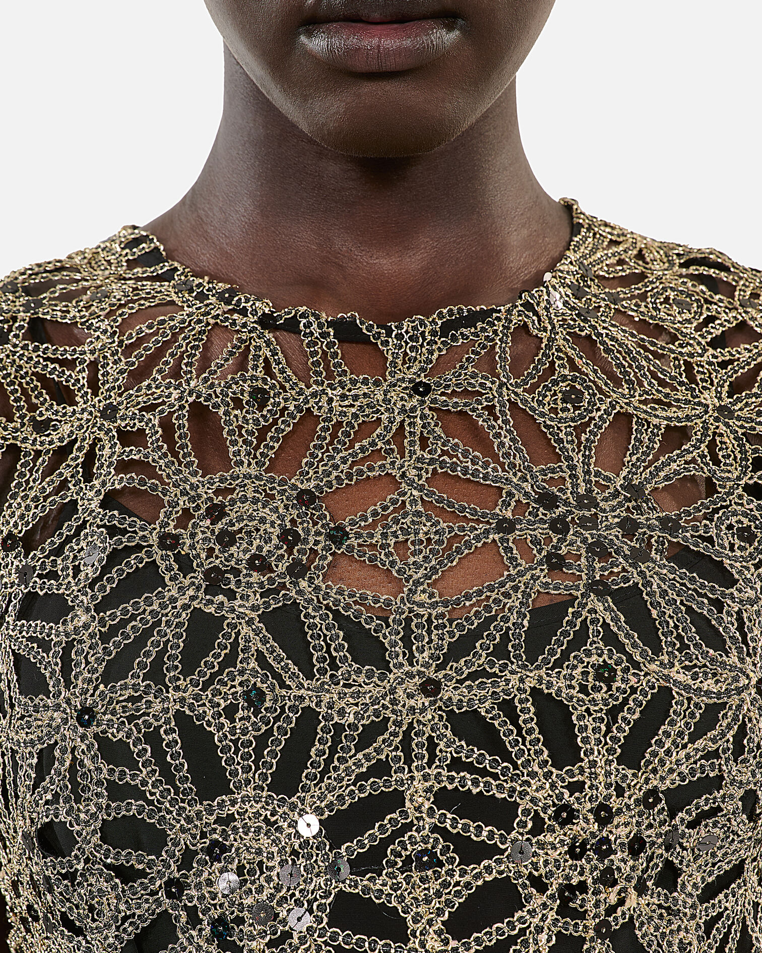 Goldenes, kurzes Kleid aus Guipure, ANTIC GOLD, hi-res image number null