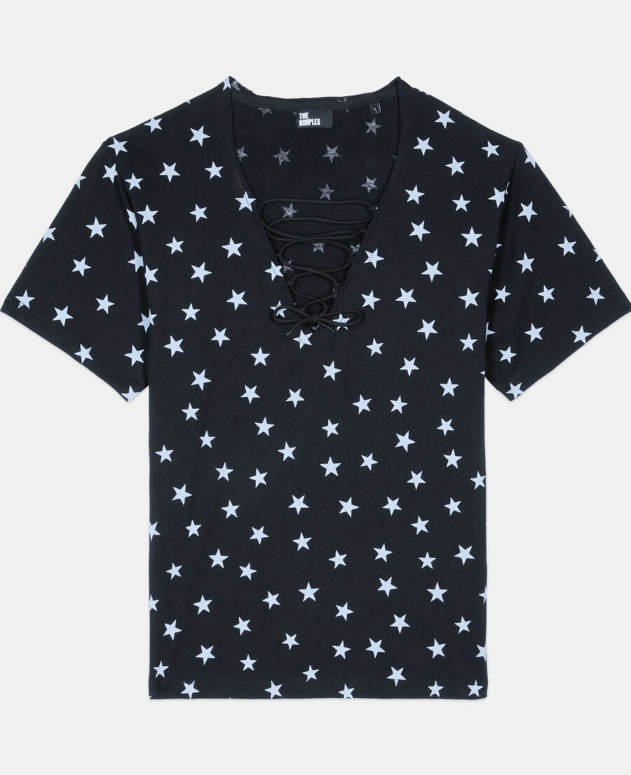 The Kooples DAMEN BLACK WASHED schwarzes t-shirt mit sterne-print