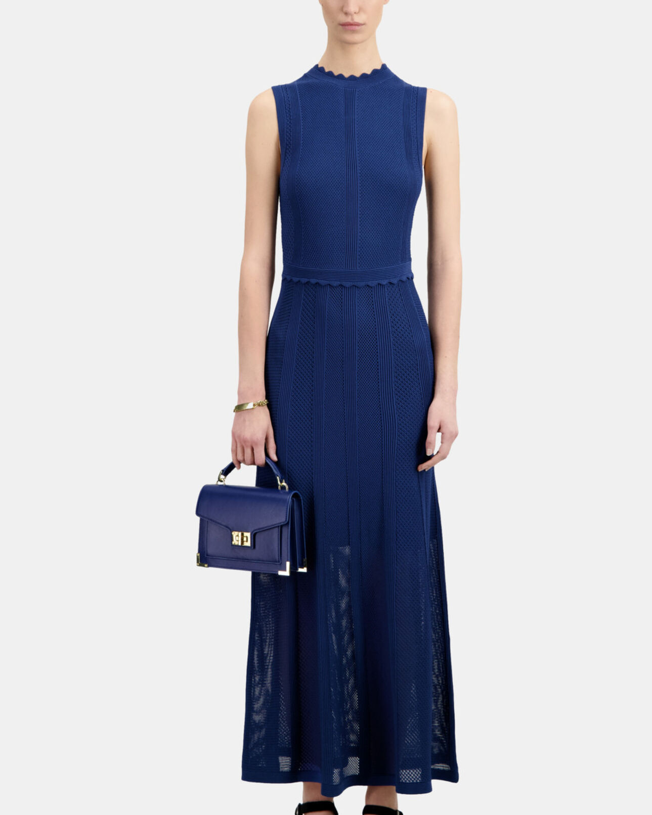The Kooples MUJER MIDDLE NAVY vestido largo azul rey punto calado