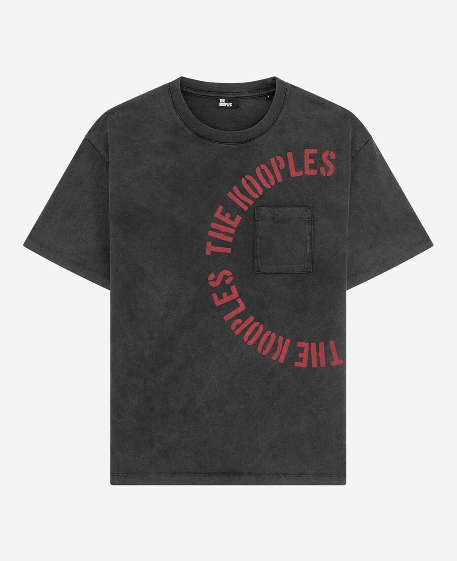 The Kooples MEN BLACK WASHED t-shirt with grey screen print