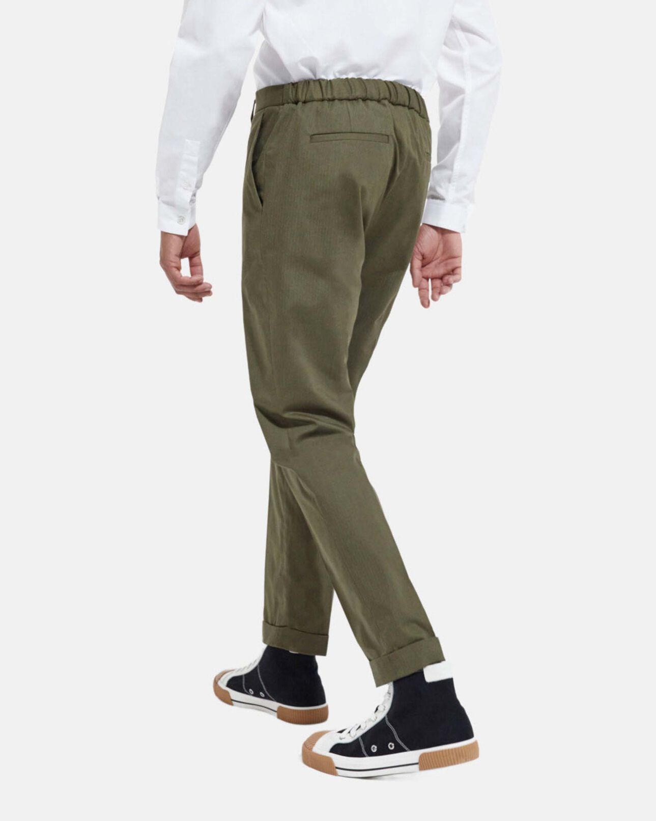 The Kooples HOMME KAKI pantalon carotte coton kaki à revers
