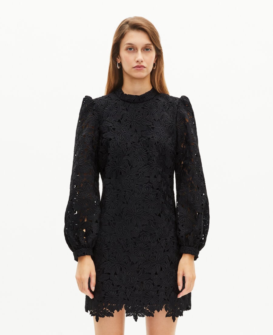 The Kooples FEMME BLACK robe courte en dentelle fleurie noire