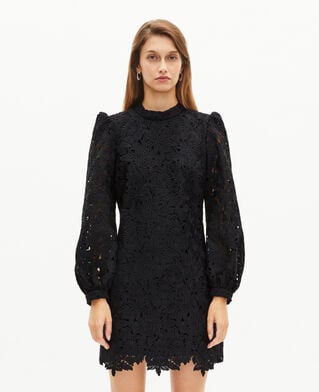 The Kooples FEMME BLACK robe courte en dentelle fleurie noire