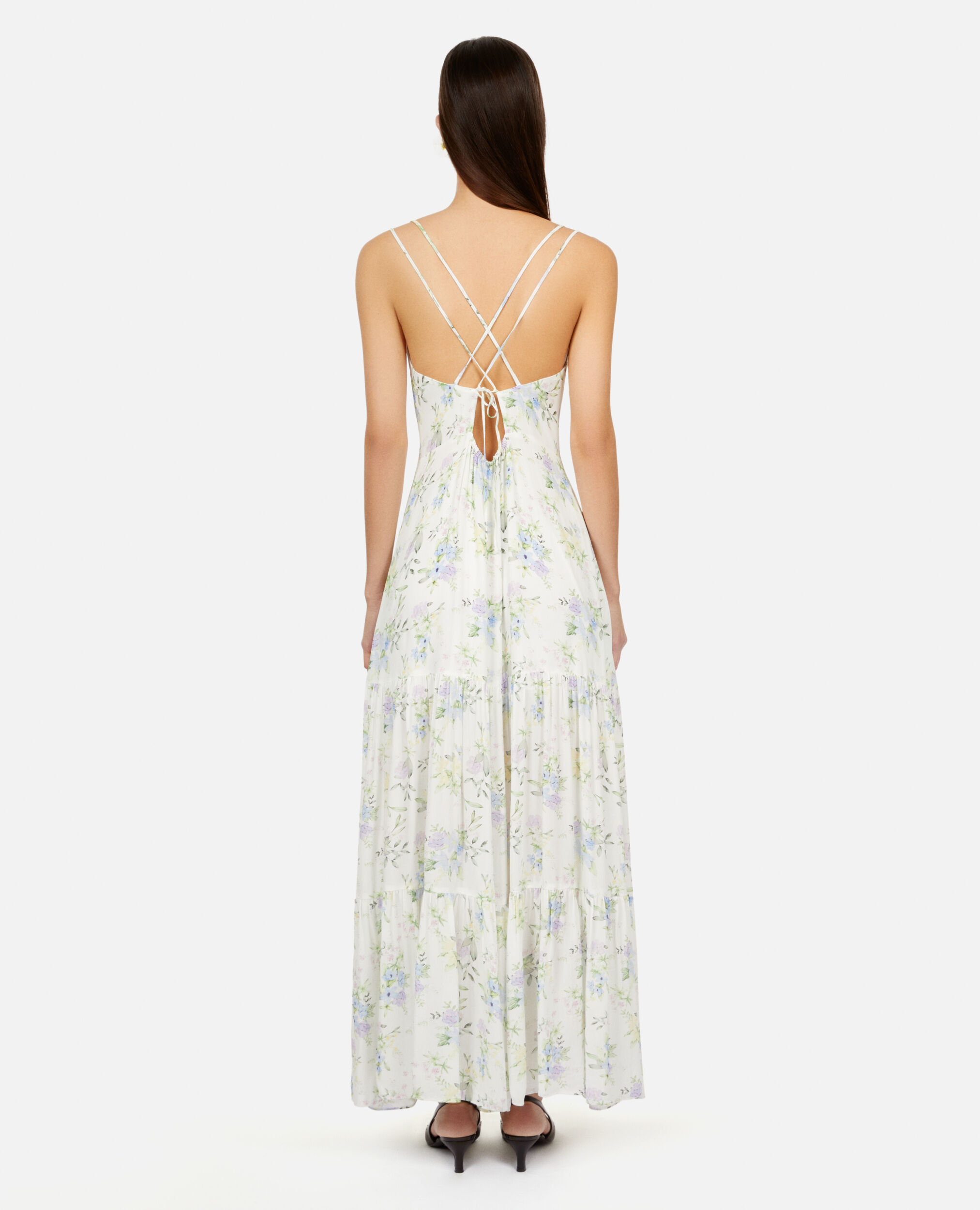 Langes Kleid mit Print und Schnürung, LIGHT BLUE/WHITE, hi-res image number null