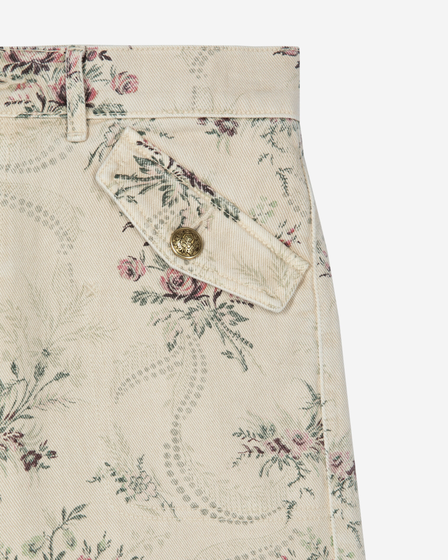 Floral print shorts in beige denim, BEIGE TAUPE, hi-res image number null