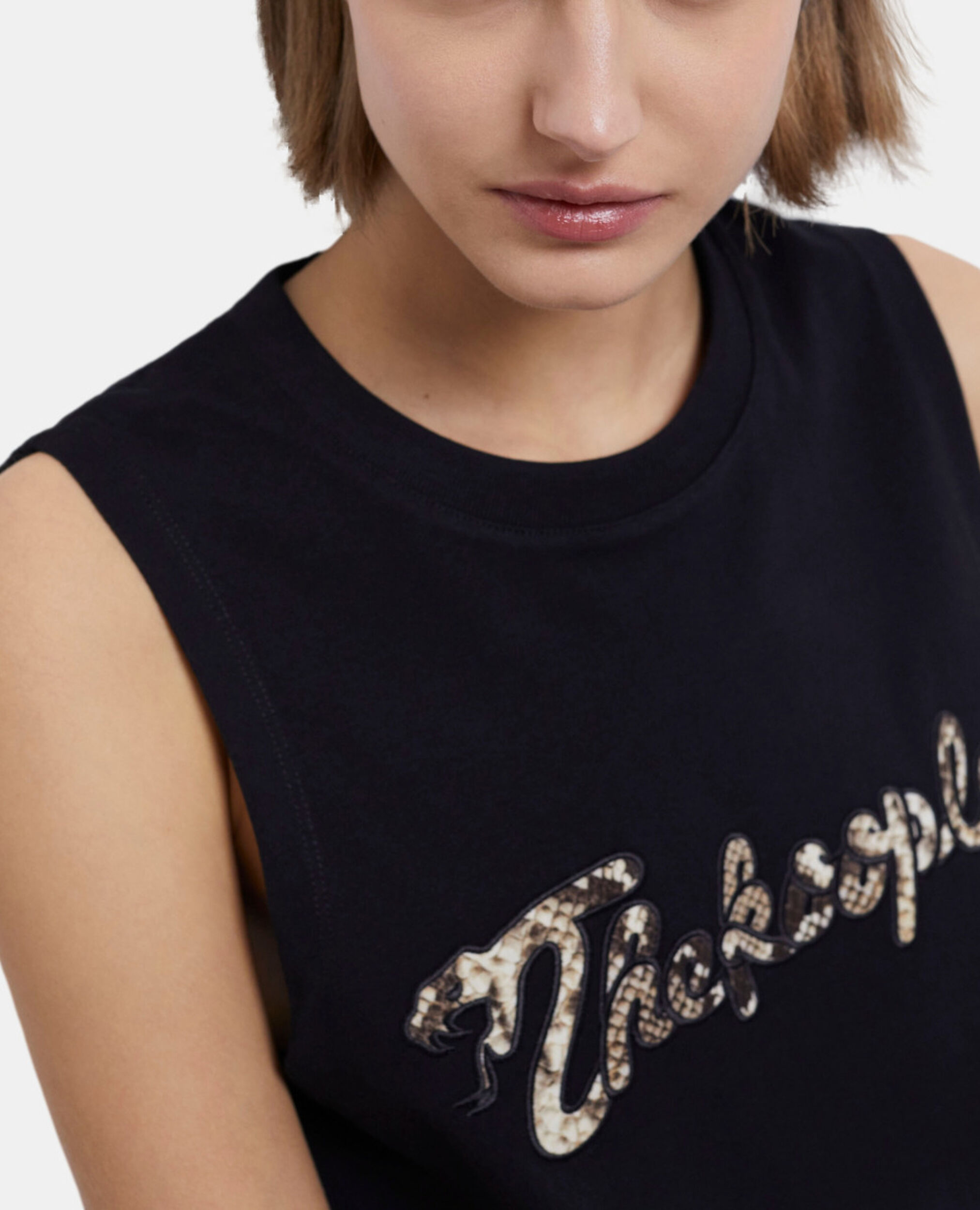 Women's black t-shirt with snake logo print, BLACK, hi-res image number null