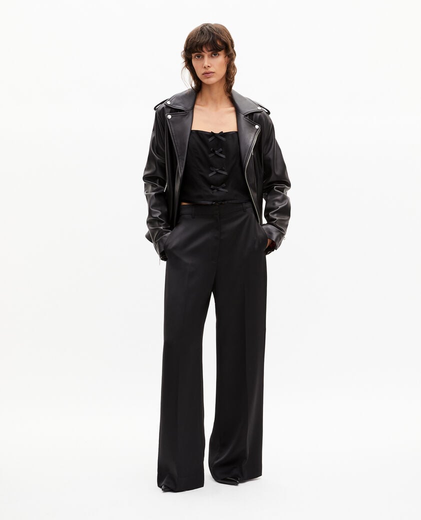 The Kooples WOMEN BLACK black satin wide-leg pants