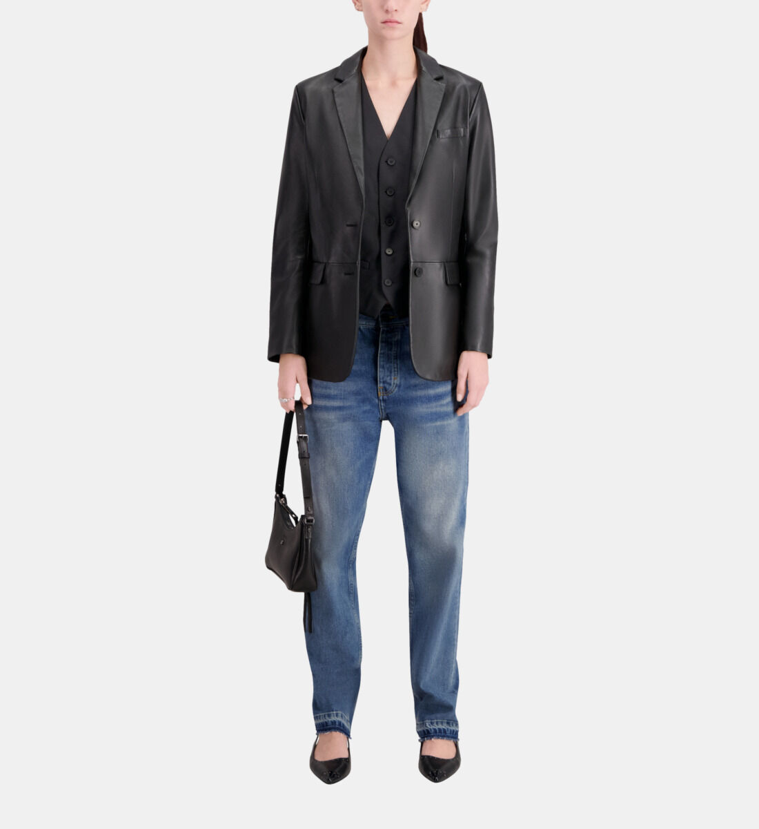 Mens black leather suit jacket online