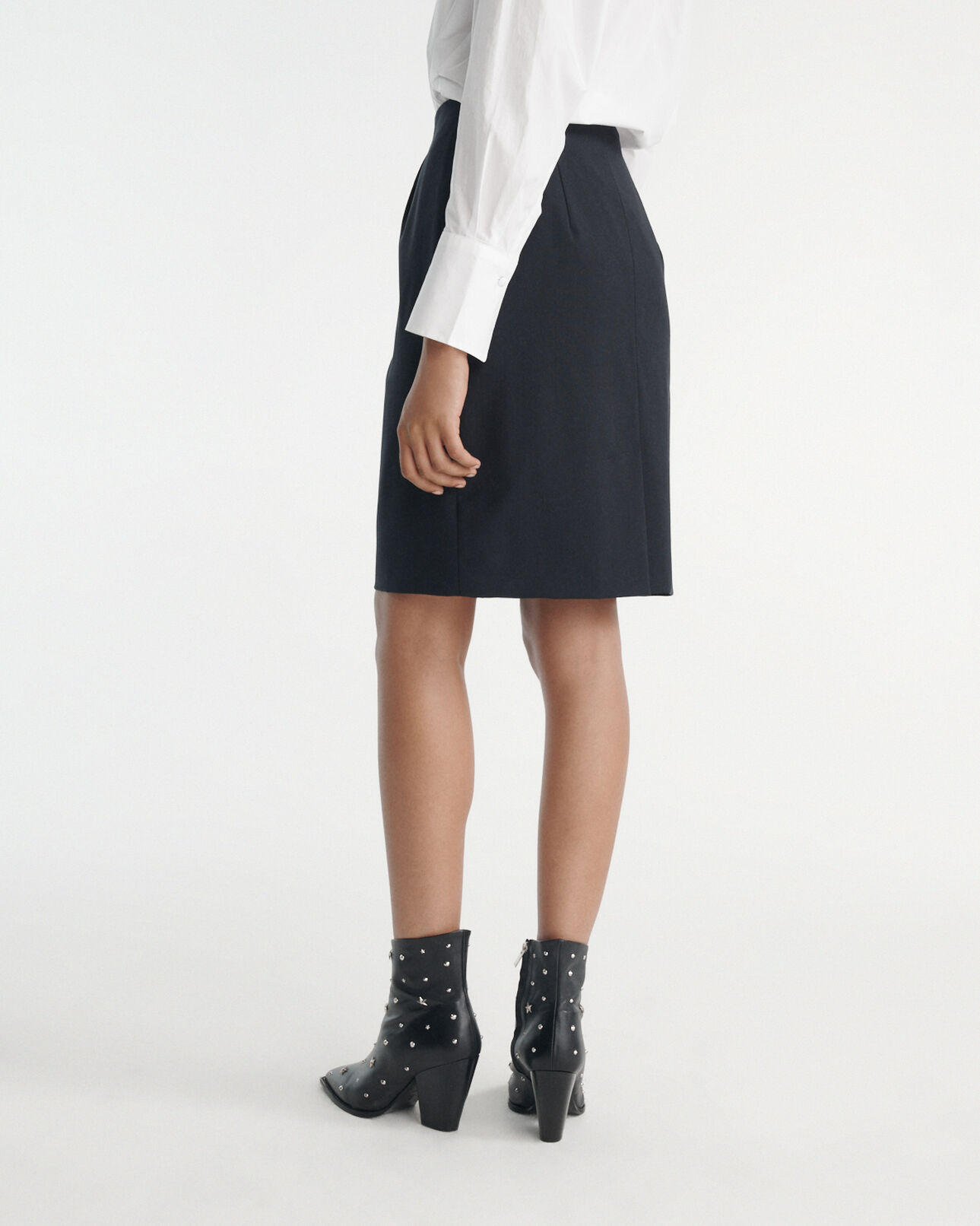 The Kooples F NAVY navy blue pencil skirt in wool with pockets