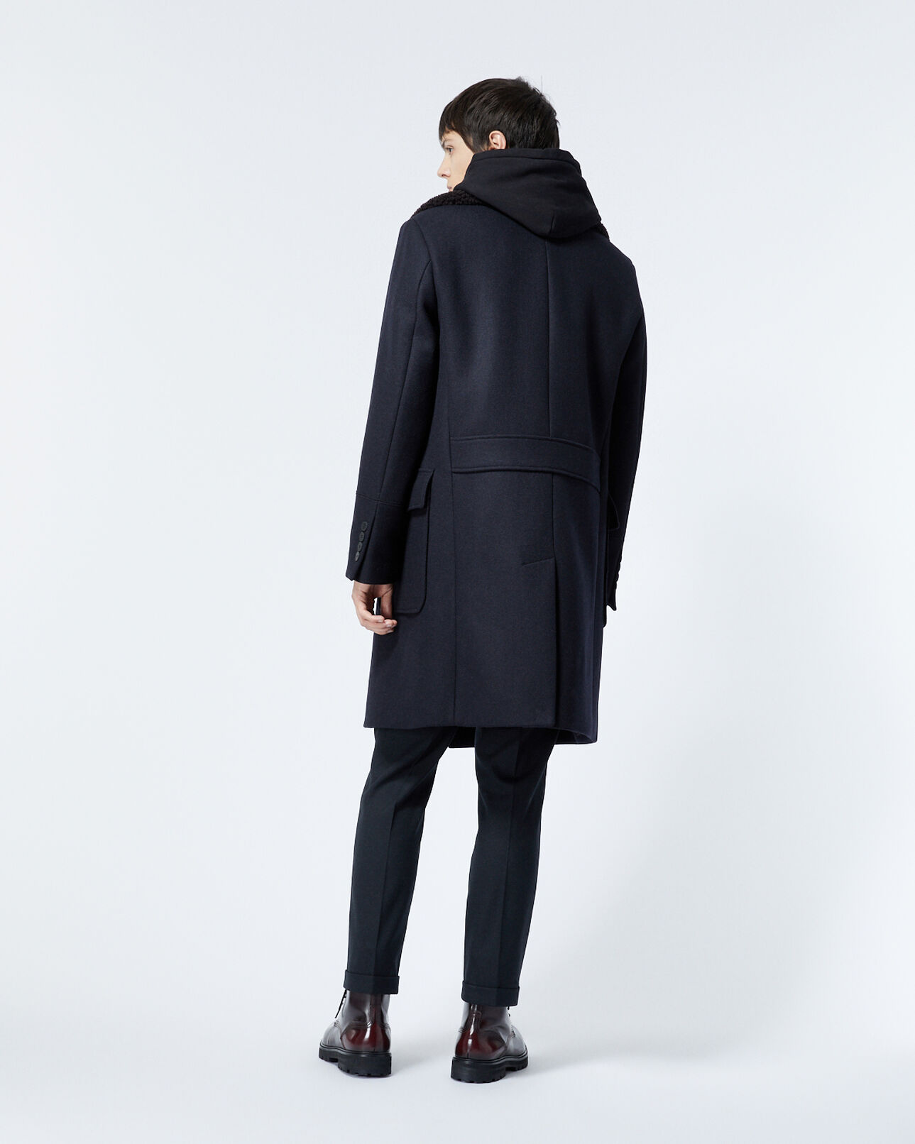 The Kooples MEN DARK NAVY navy blue coat in wool w/sheepskin collar