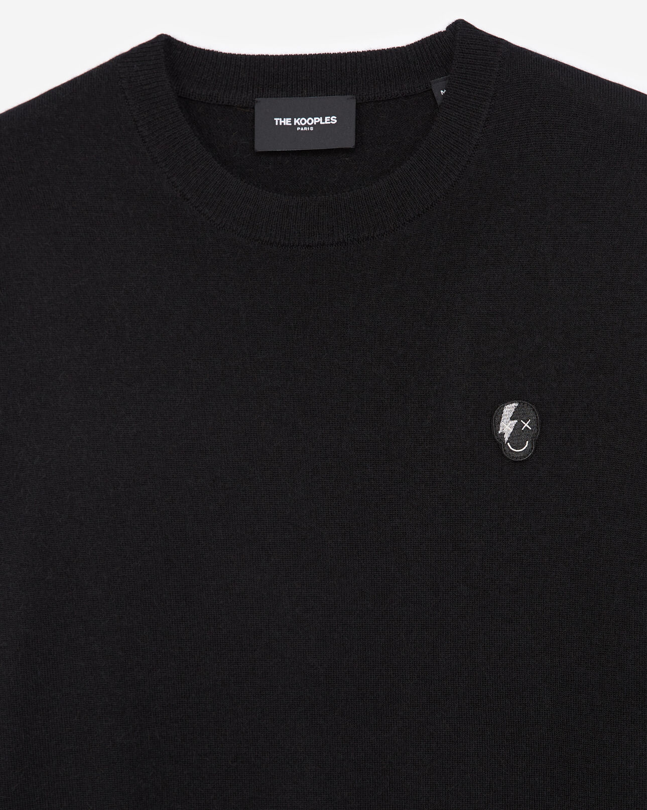 The Kooples HOMME BLACK pull maille noir à badge tête de mort