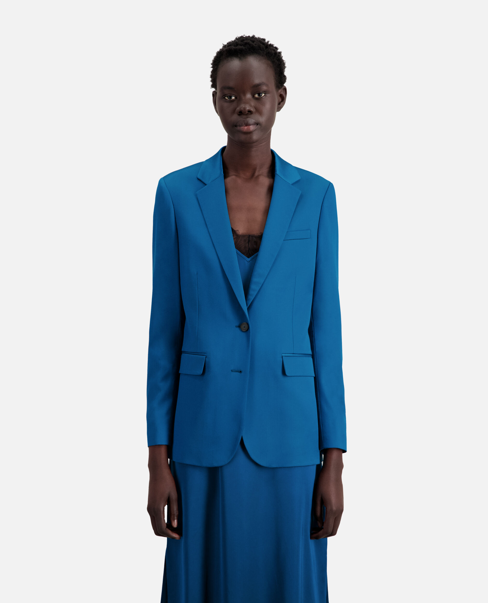 Blue satin suit blazer, DEEP BLUE, hi-res image number null