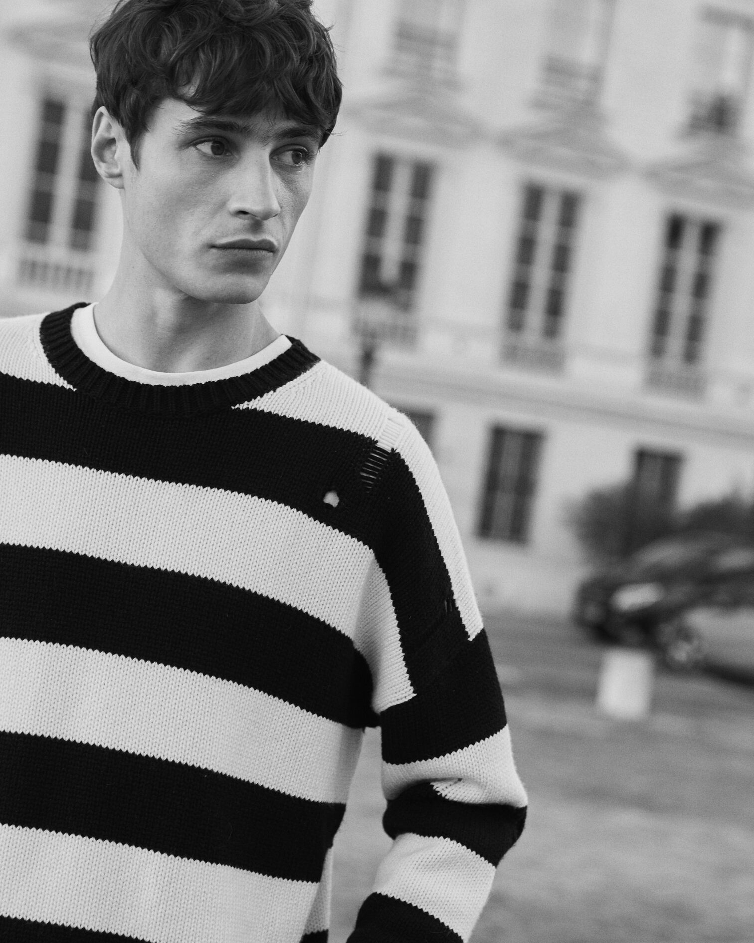 Oversized, wool and cashmere sweater with black and white stripes, BLACK-ECRU, hi-res image number null