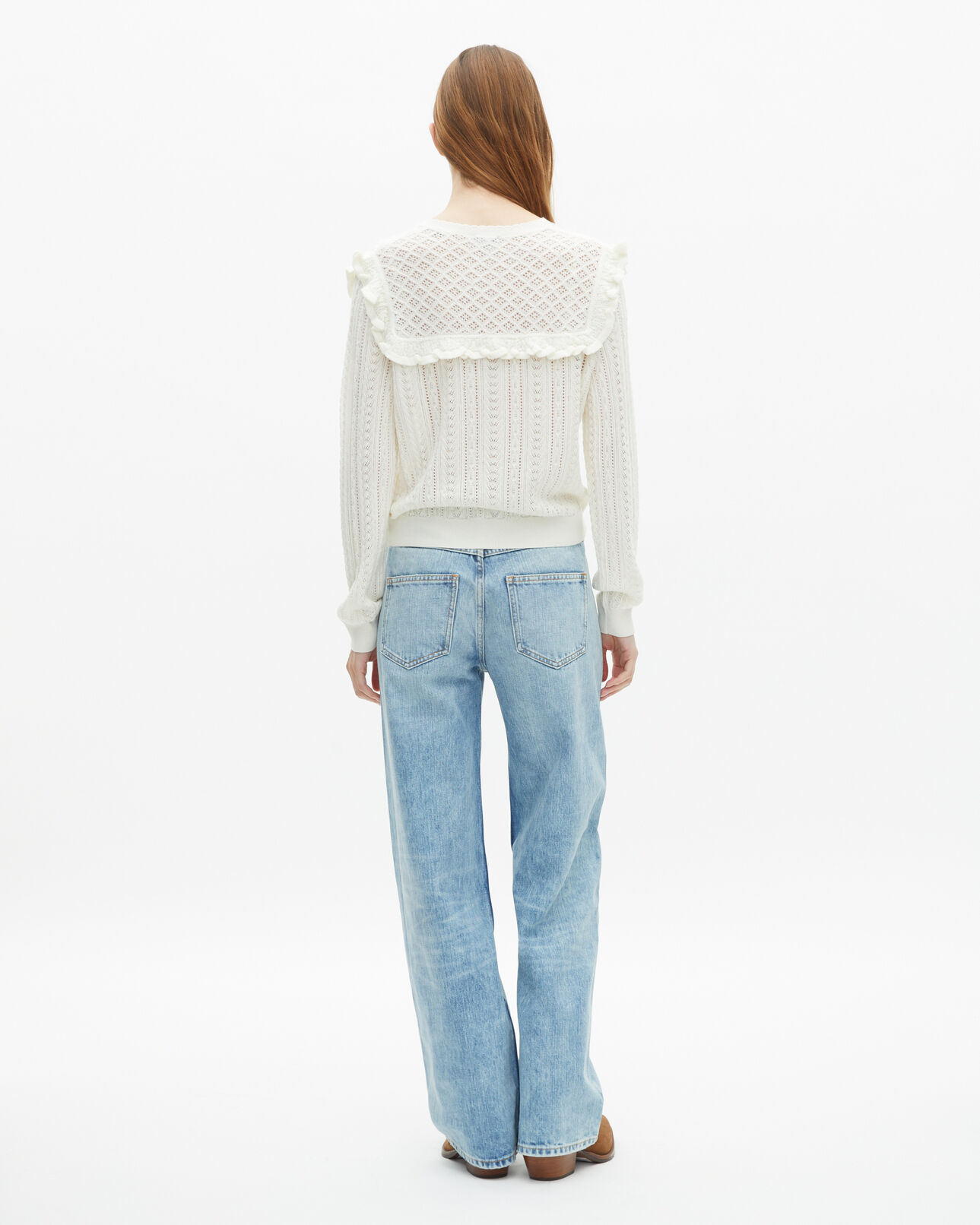 The Kooples FEMME ECRU cardigan avec volants en laine mérinos écru