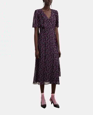 The Kooples FEMME BLACK / PINK robe portefeuille longue imprimée