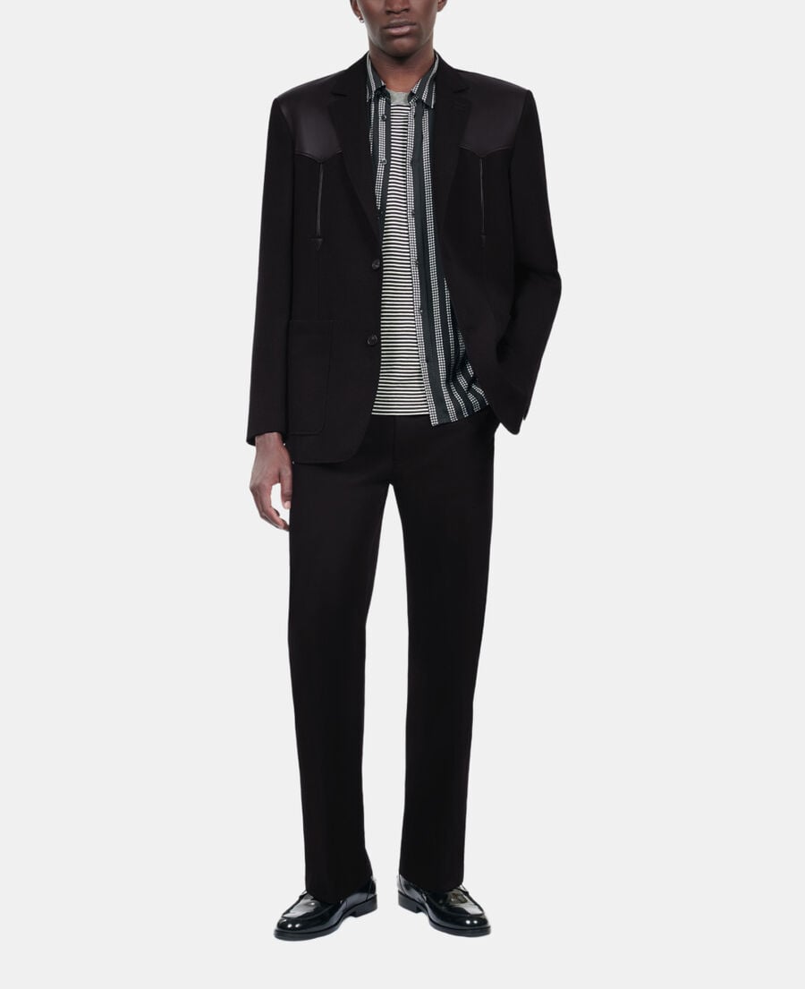 The Kooples HOMME BLACK veste en laine avec d&eacute;tails en cuir noire
