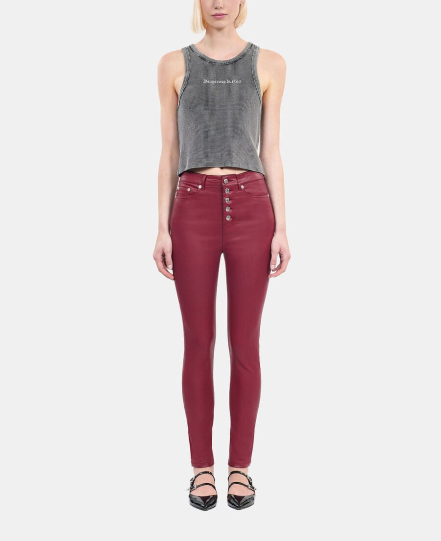 The Kooples FEMME DARK RED jean skinny effet cuir rouge