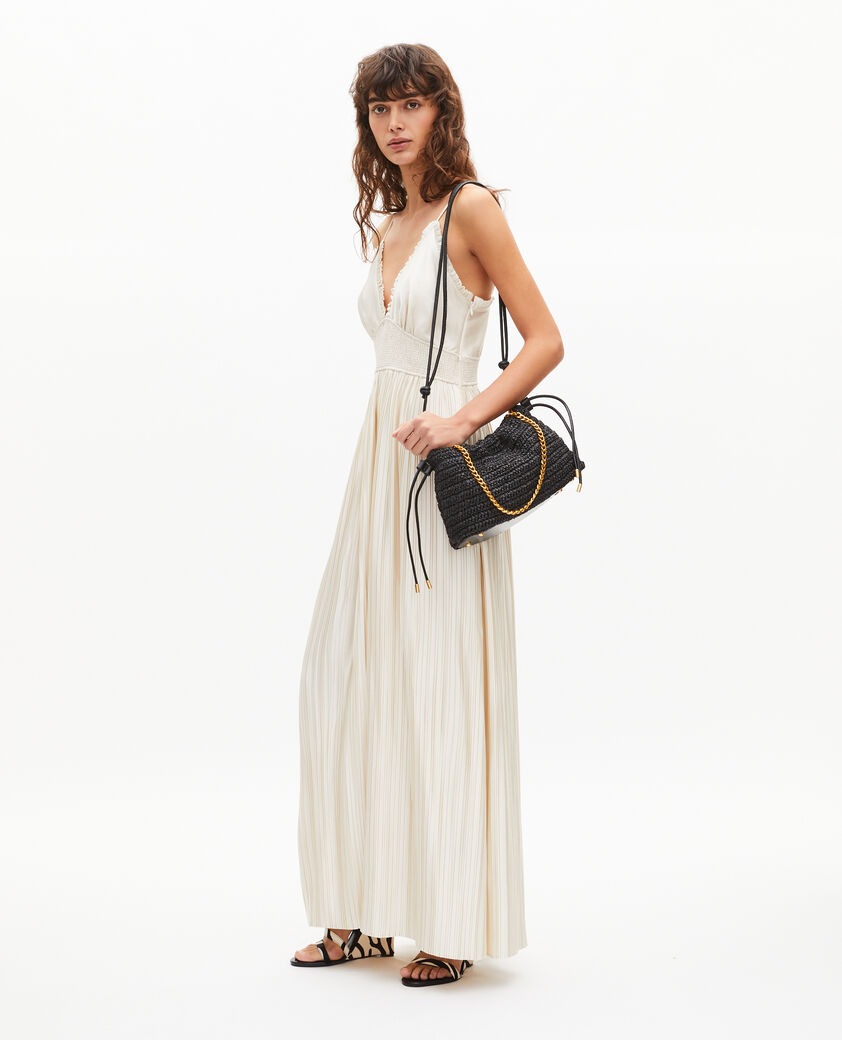 The Kooples WOMEN LIGHT BEIGE off-white pleated maxi dress