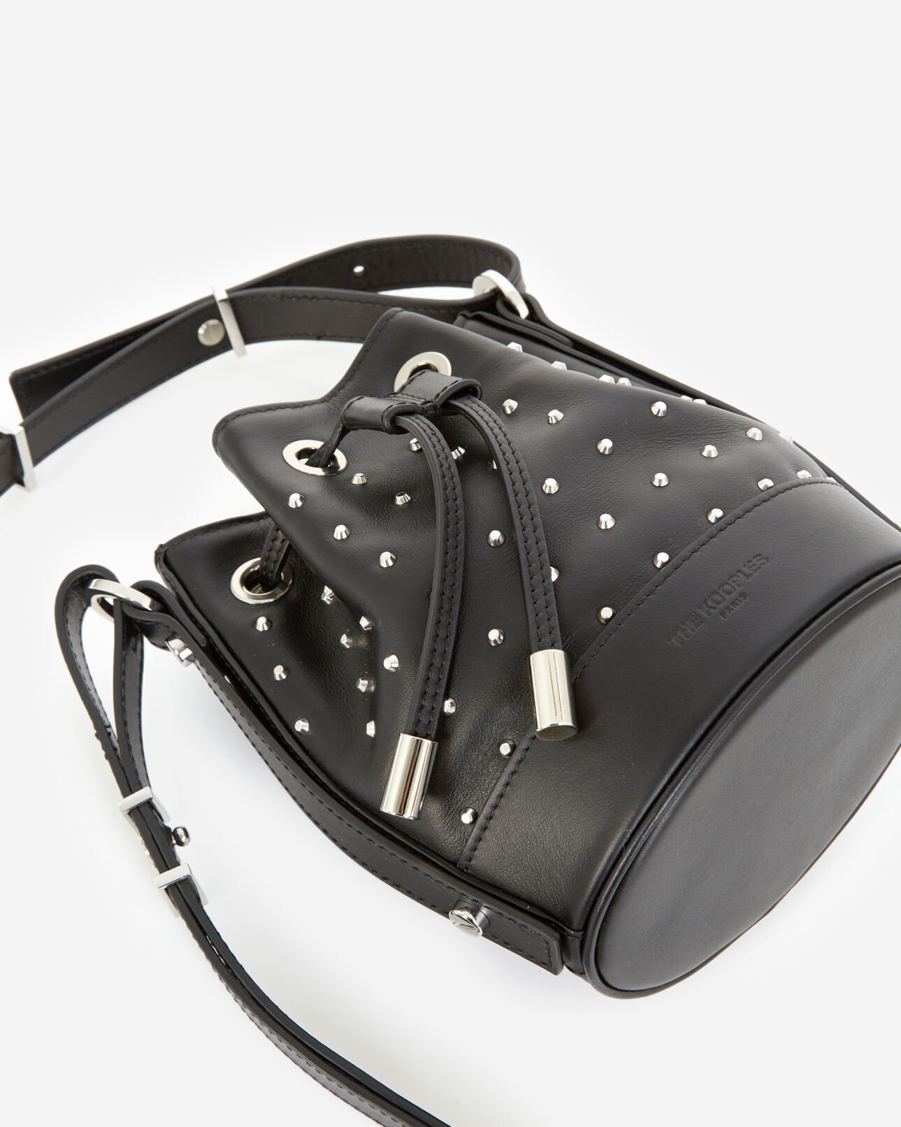 The Kooples WOMEN BLACK / SILVER studded small tina bag in smooth black leather
