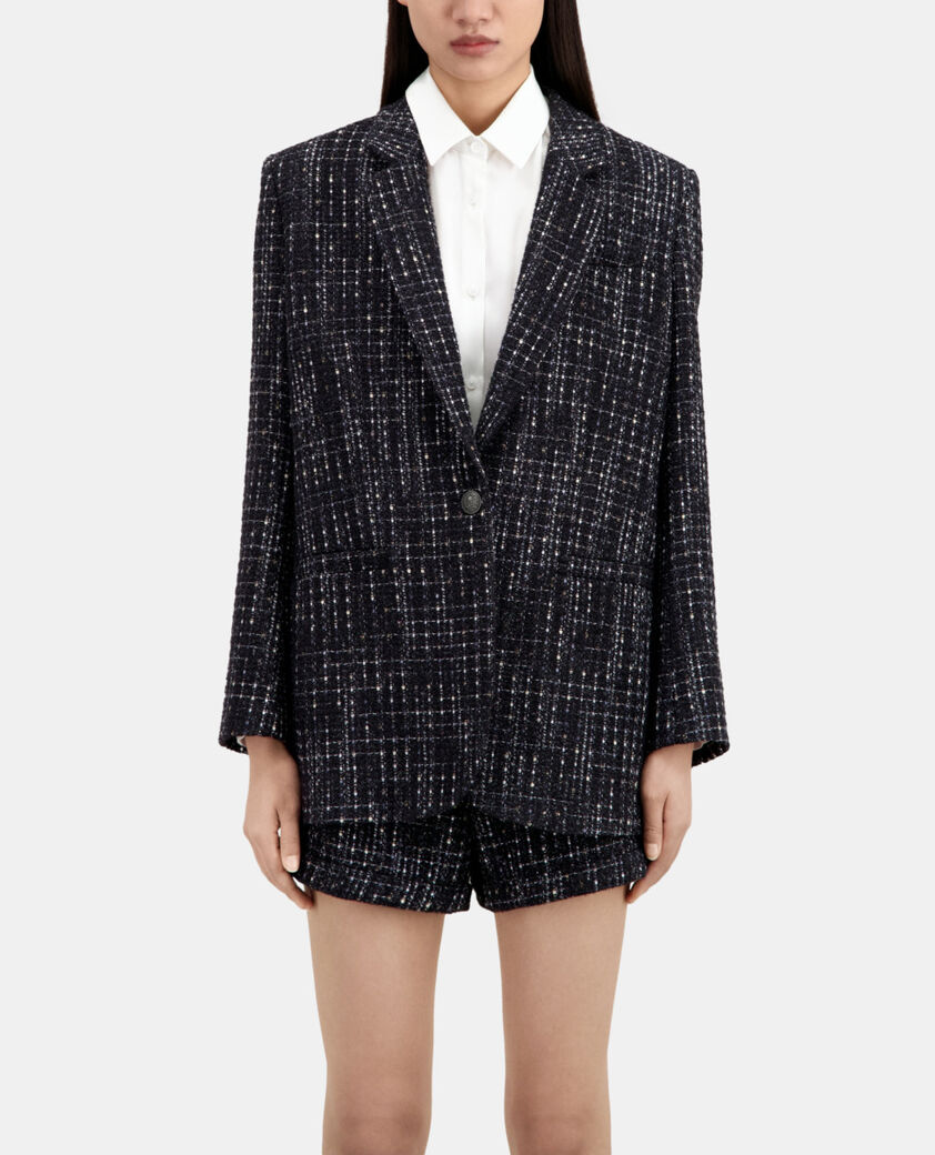 The Kooples WOMEN BLACK WHITE black and white tweed suit jacket
