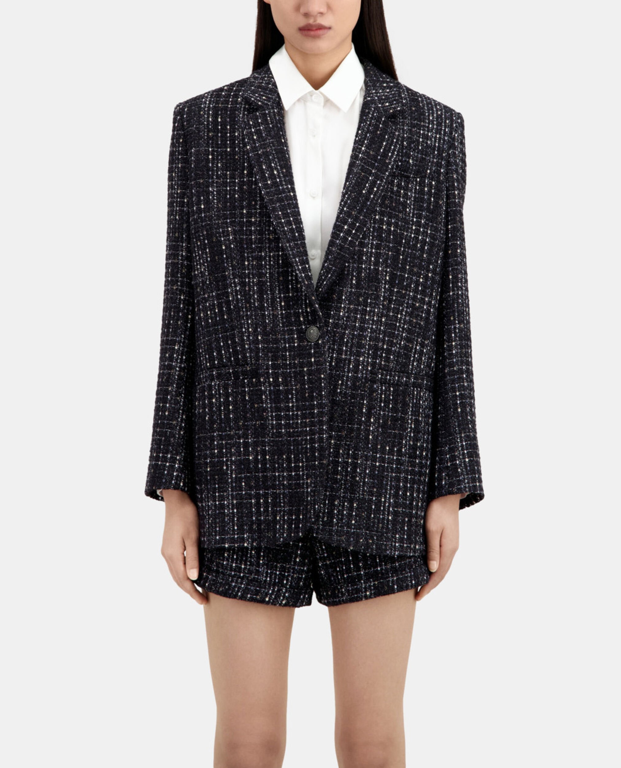 Black and white tweed suit jacket, BLACK WHITE, hi-res image number null