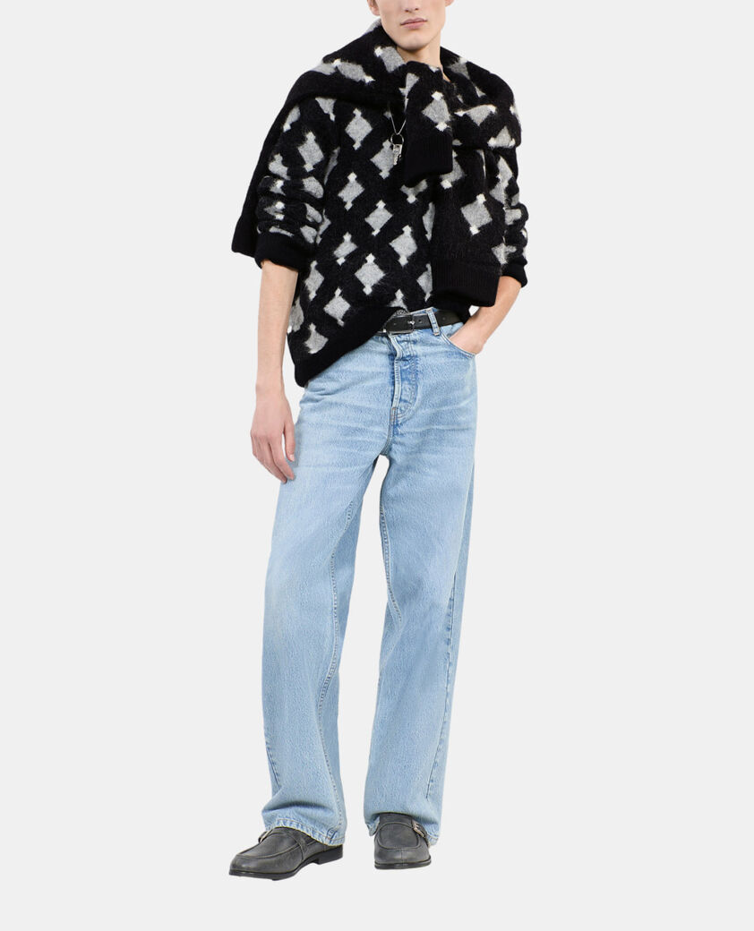 The Kooples H BLACK GREY WHITE black and grey wool and alpaca diamond sweater
