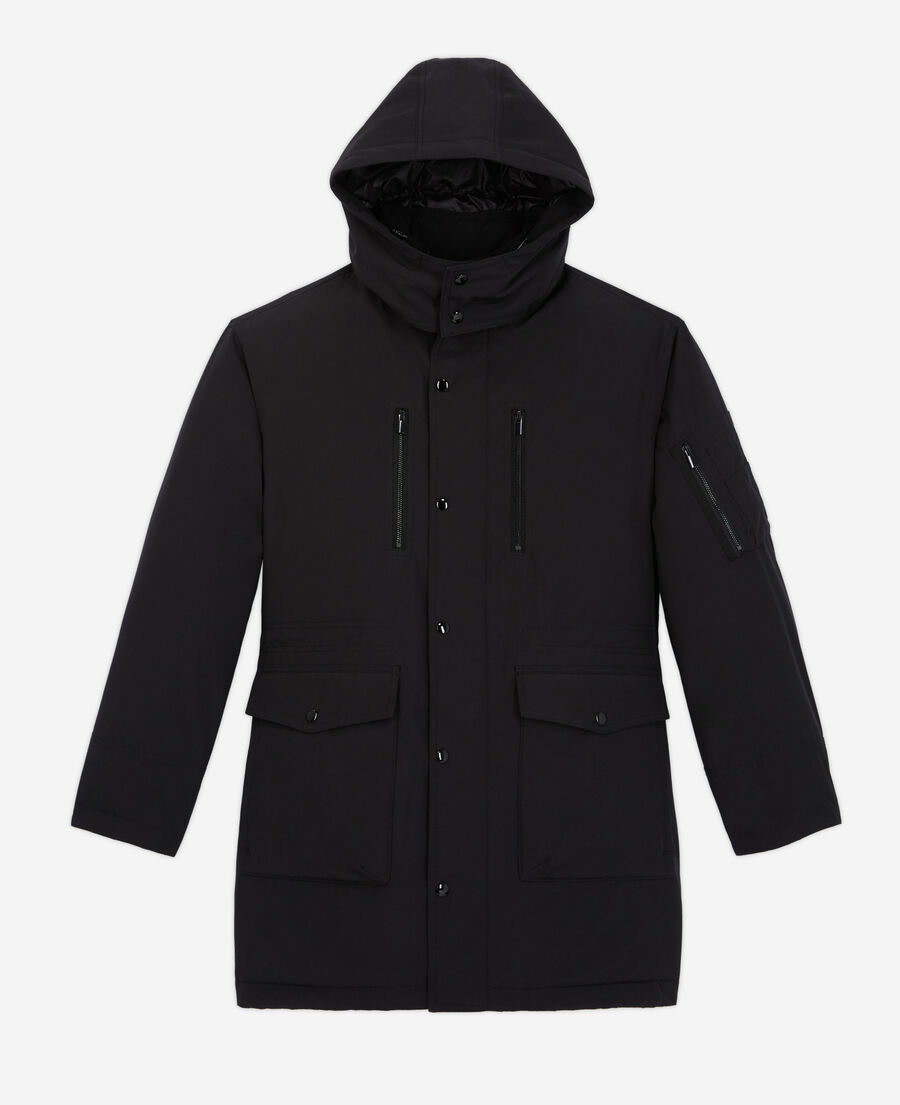 black hooded parka