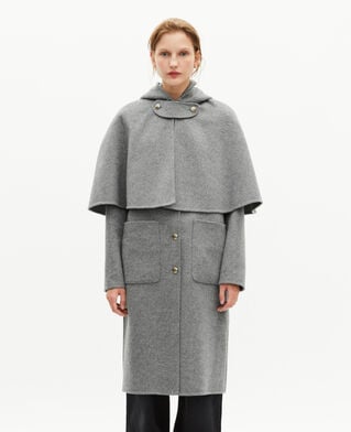 The Kooples DAMEN GREY langer doppelseitiger wollmantel mit grauem cape