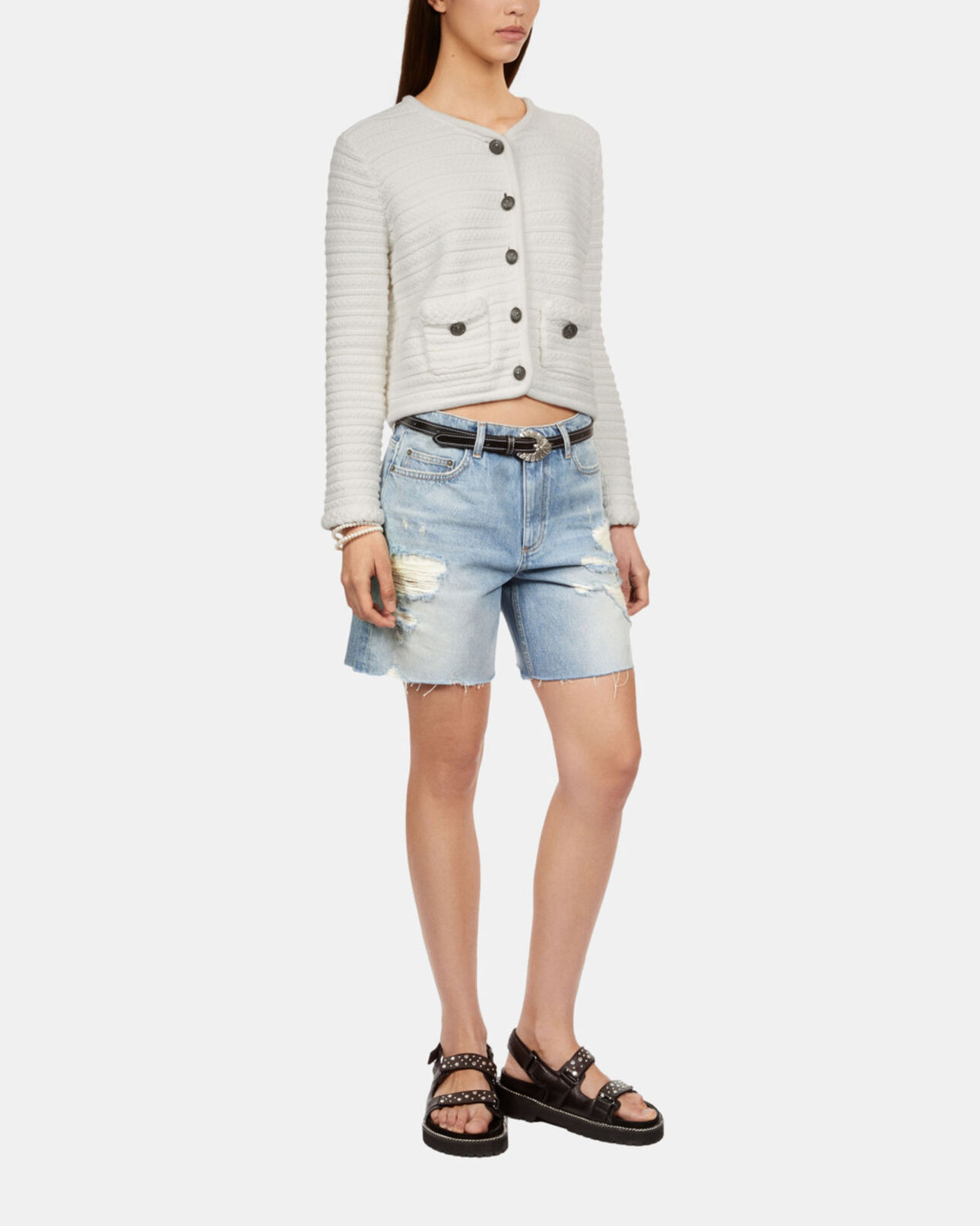 The Kooples WOMEN ECRU ecru cable knit cardigan