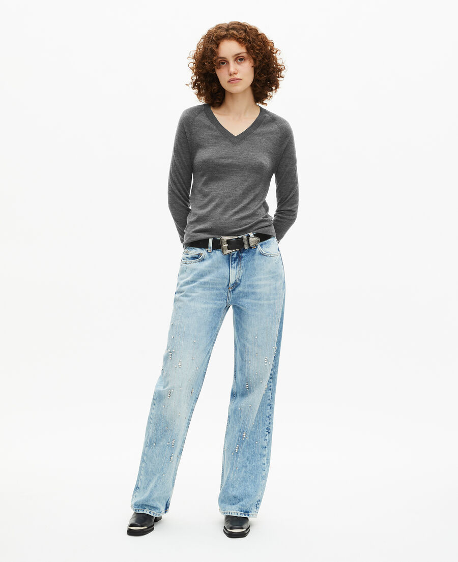 The Kooples F DARK GREY MELANGE grey merino wool v-neck sweater