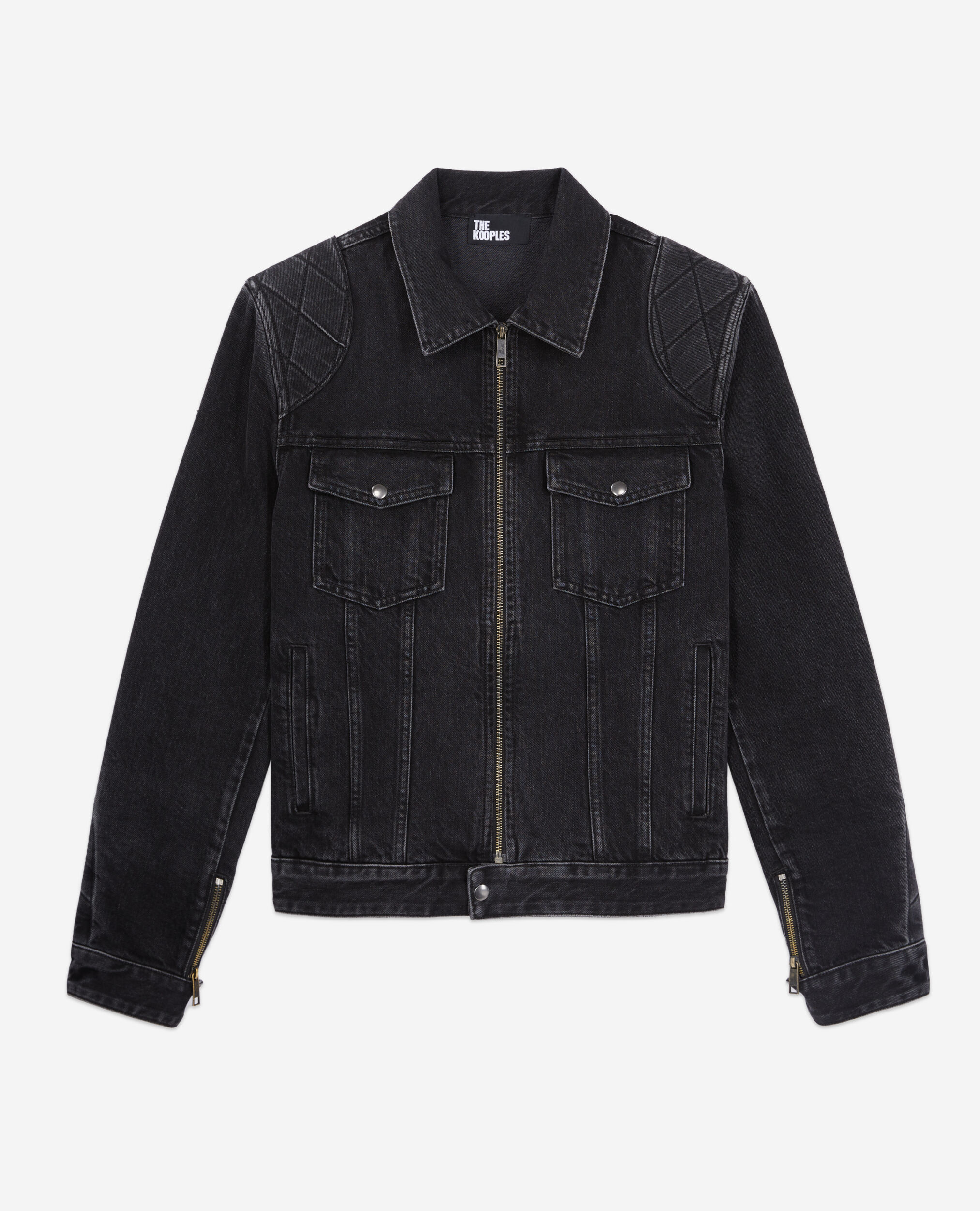 Black denim biker jacket, BLACK WASHED, hi-res image number null