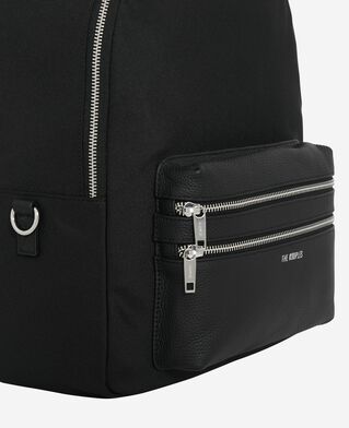The Kooples MEN BLACK black canvas and grained leather backpack