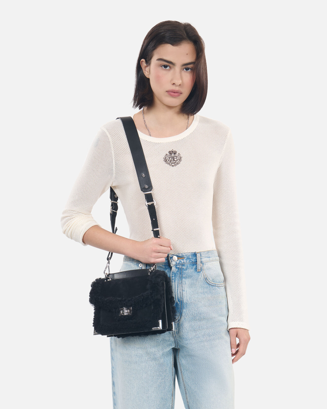 The Kooples FEMME BLACK sac emily small cuir suède noir