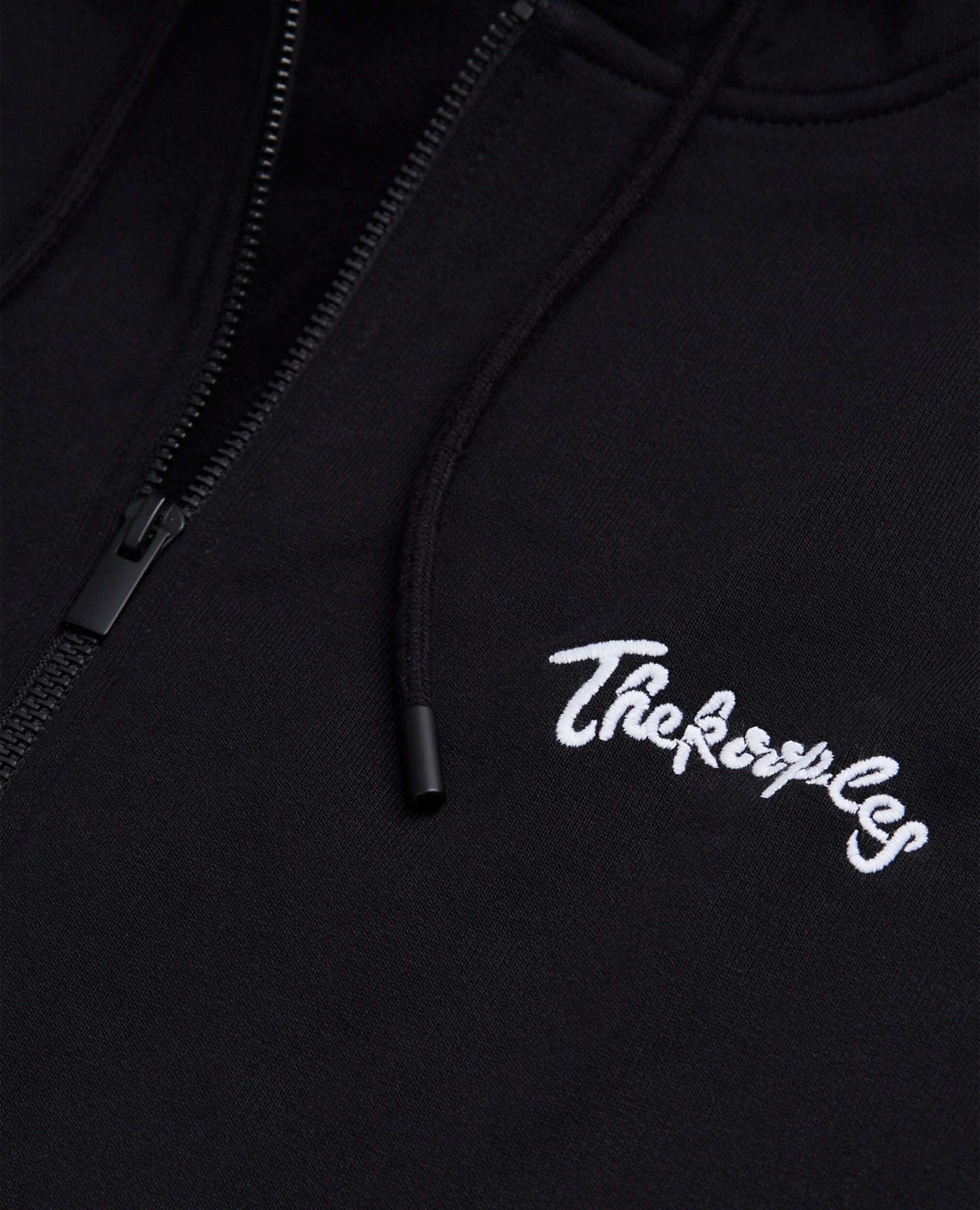 Zipped black hooded sweatshirt with embroidery, BLACK, hi-res image number null